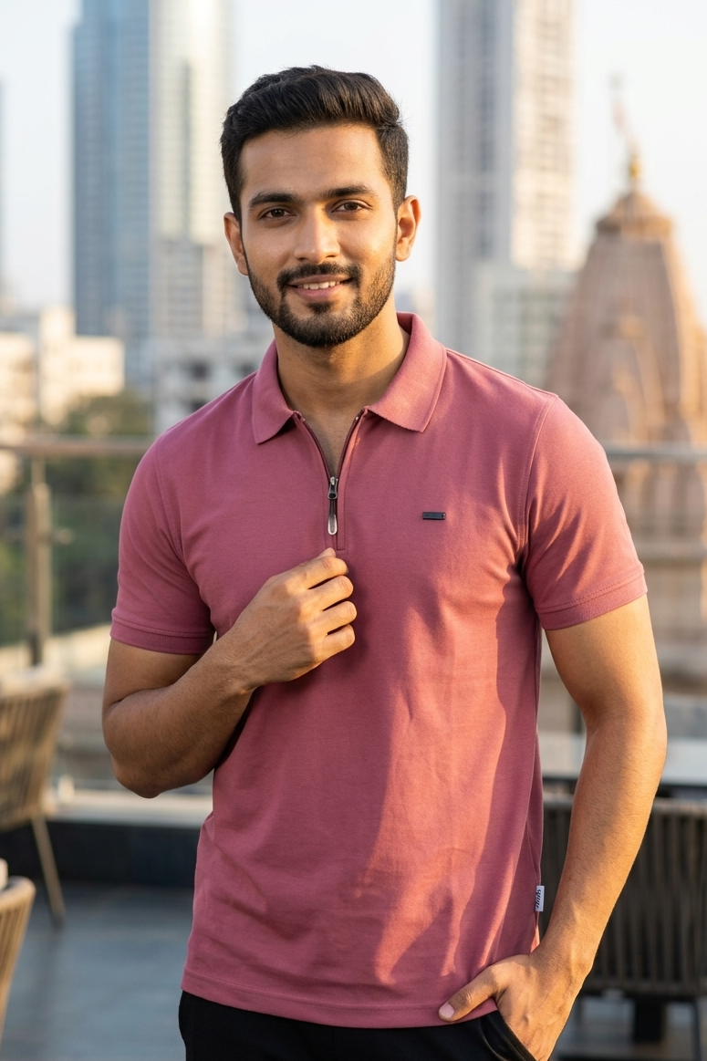 Men’s Half Sleeve Zipper Polo T-Shirt | Premium Imported Thick Fabric | Smart Casual Fit