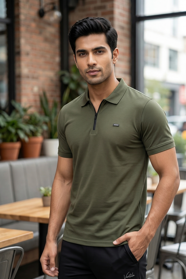Men’s Half Sleeve Zipper Polo T-Shirt | Premium Imported Thick Fabric | Smart Casual Fit
