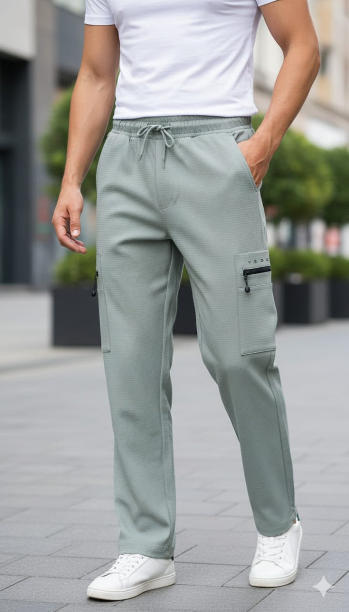 Men’s Utility Cargo Track Pants | Check Fabric | Modern Tapered Fit