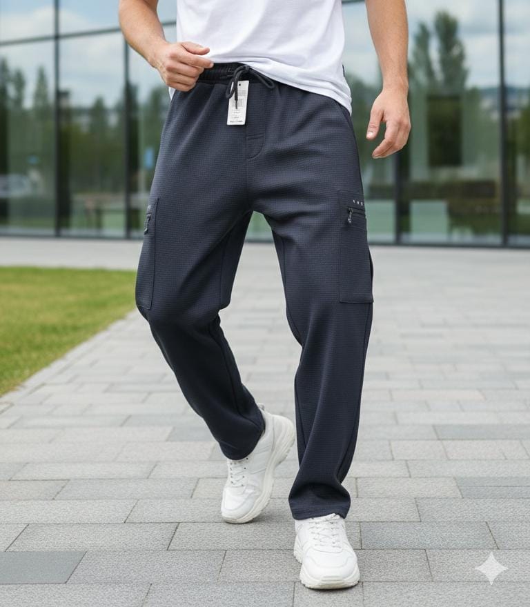 Men’s Utility Cargo Track Pants | Check Fabric | Modern Tapered Fit