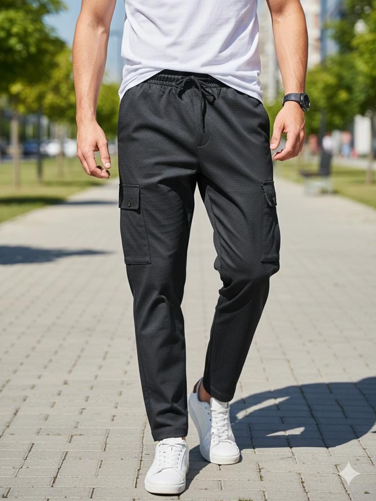 Men’s Utility Cargo Track Pants | Check Fabric | Modern Tapered Fit