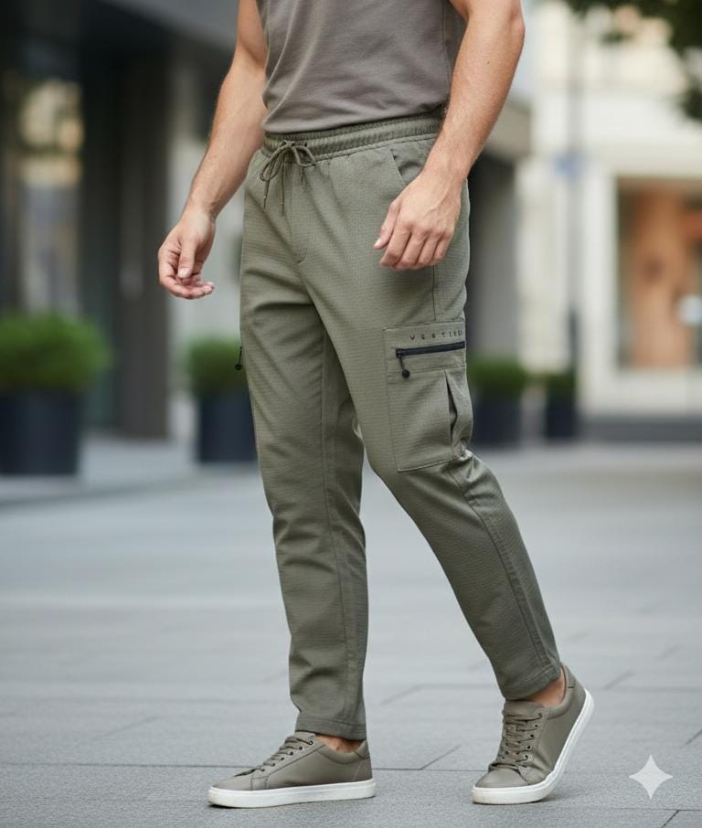 Men’s Utility Cargo Track Pants | Check Fabric | Modern Tapered Fit