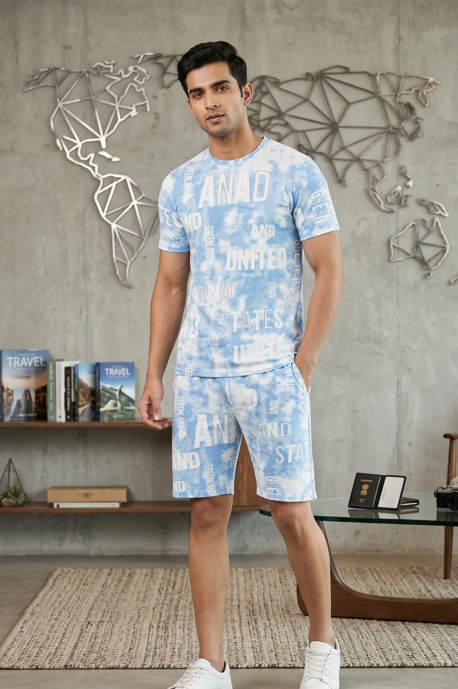 Men’s Printed Co-Ord Set – Relaxed Fit T-Shirt & Shorts