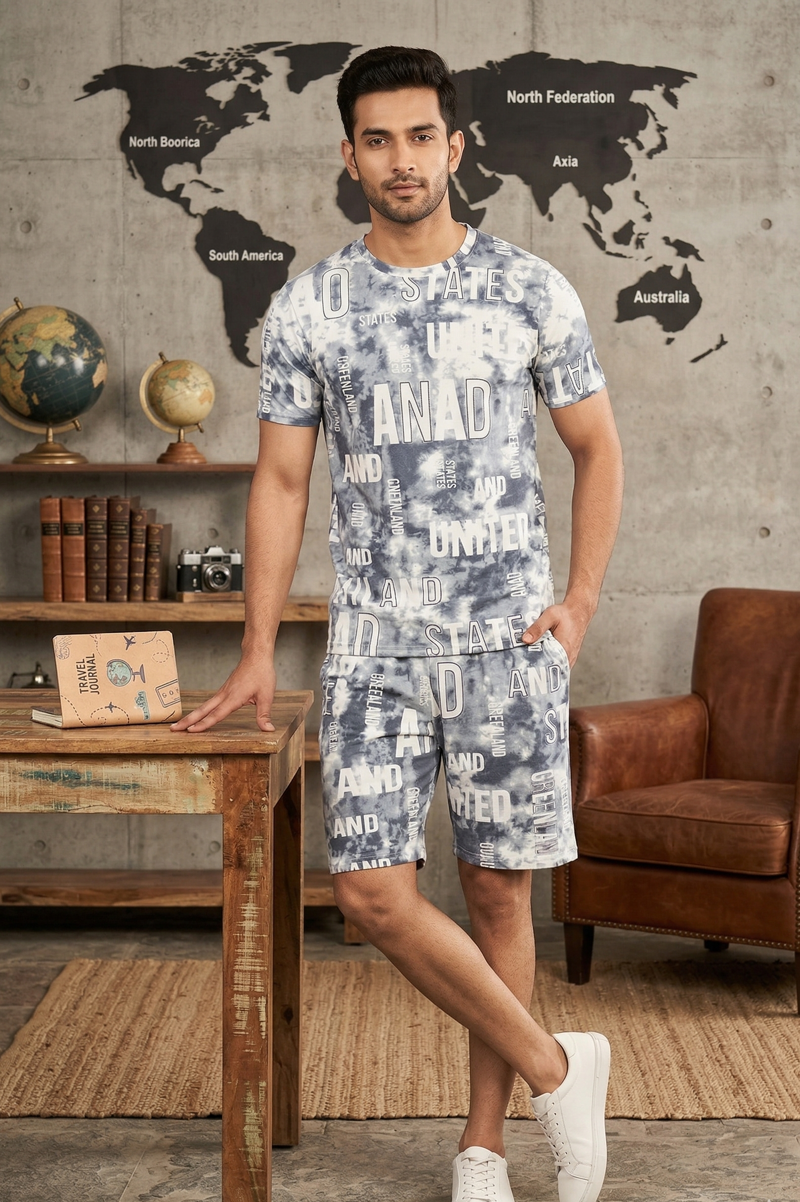 Men’s Printed Co-Ord Set – Relaxed Fit T-Shirt & Shorts