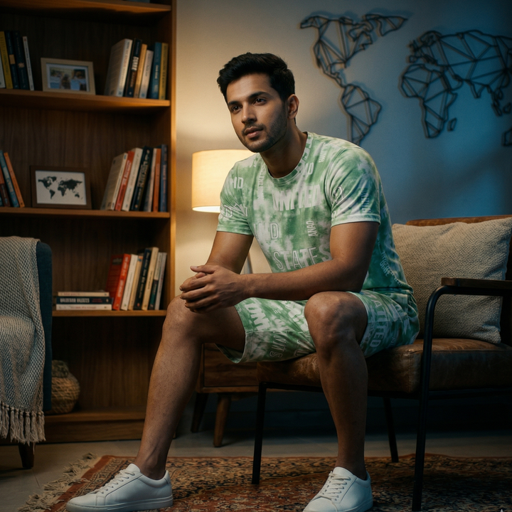 Men’s Printed Co-Ord Set – Relaxed Fit T-Shirt & Shorts