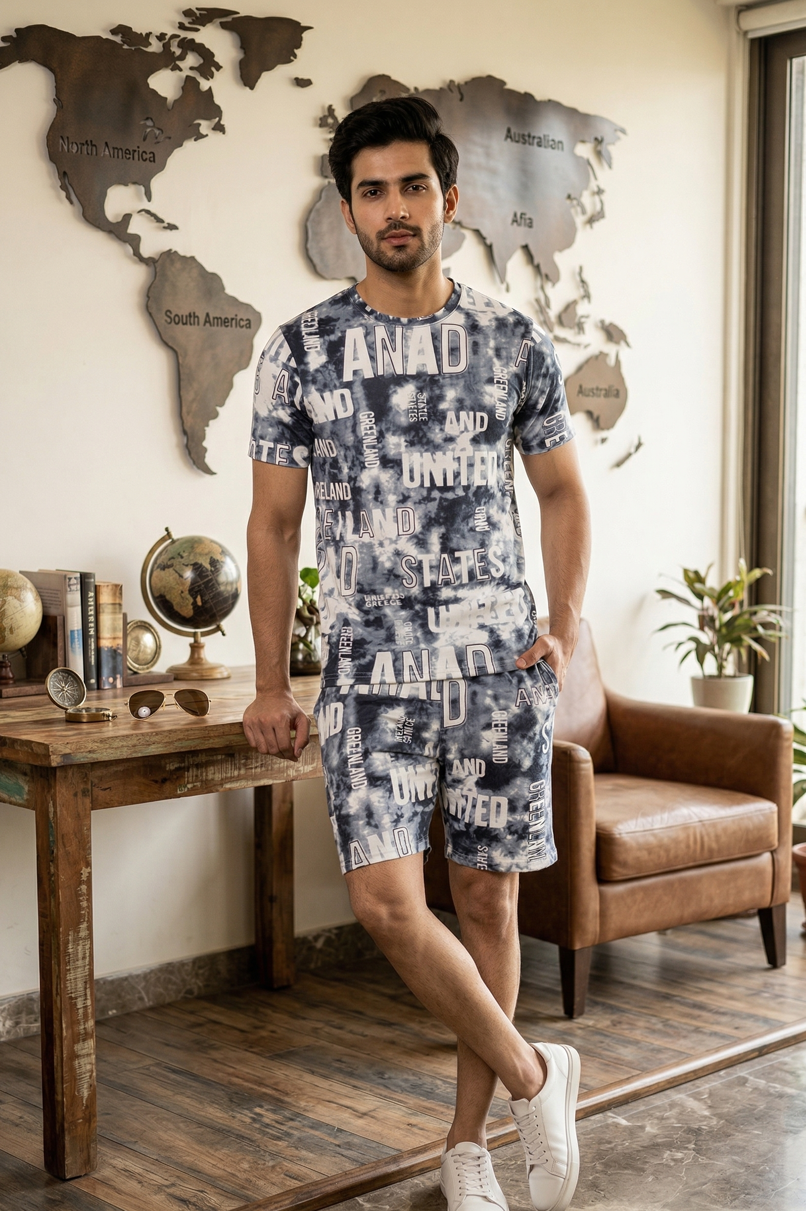 Men’s Printed Co-Ord Set – Relaxed Fit T-Shirt & Shorts