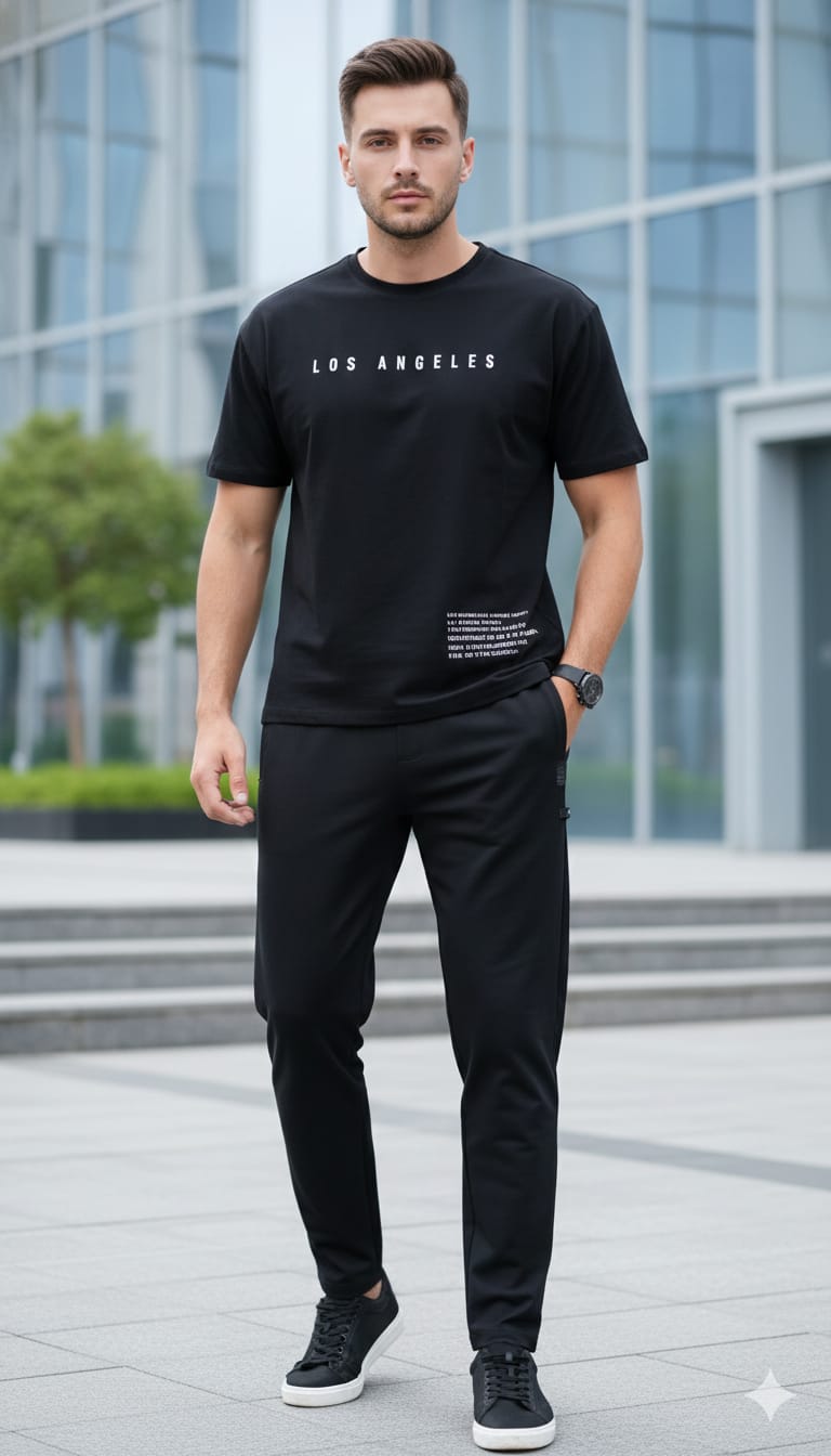 Vestido Men’s Printed T-Shirt & Track Pant Co-Ord Set | Comfortable Casual Wear | Trendy Streetwear Outfit