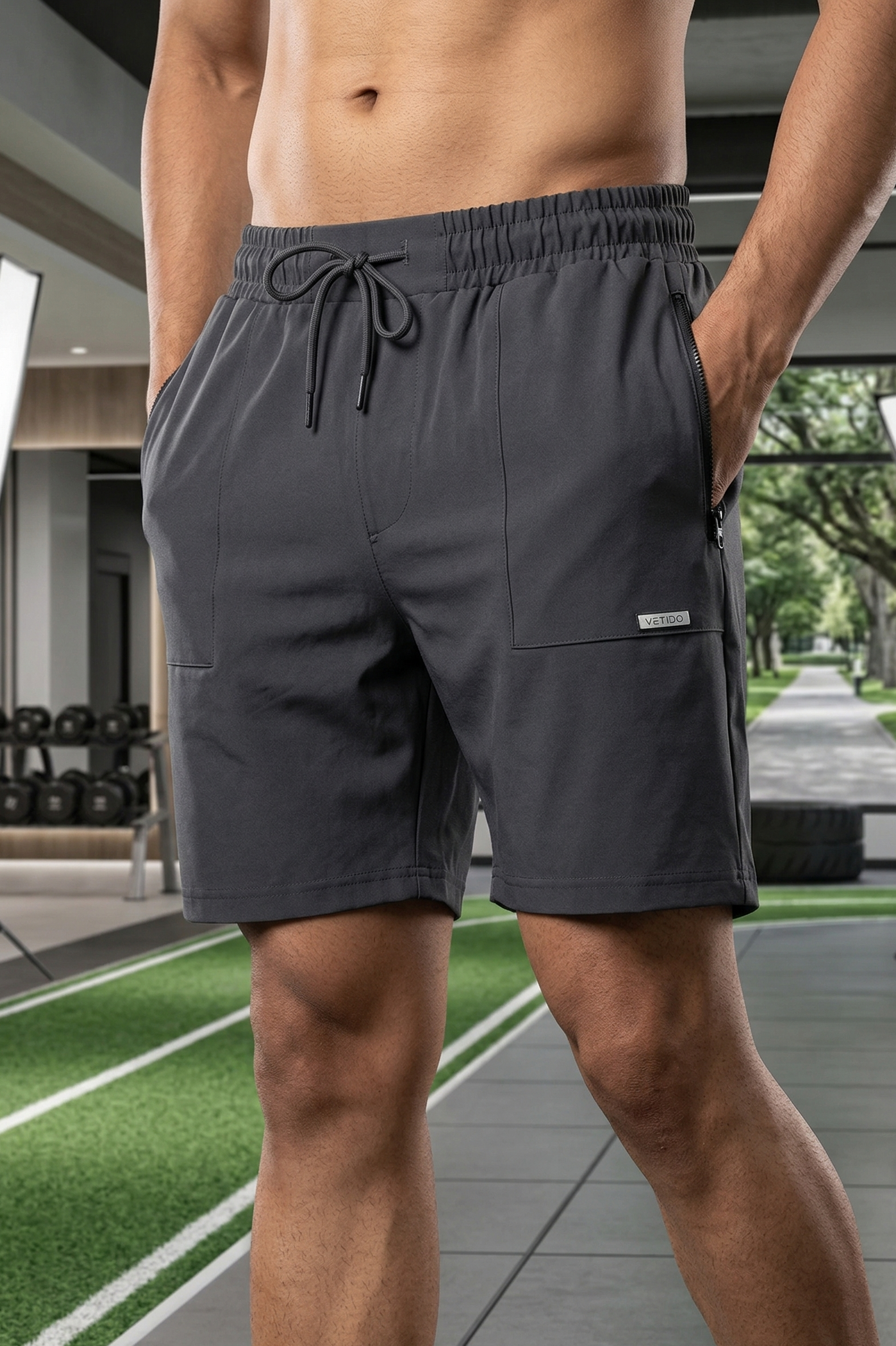 Vestido Men’s Solid Casual Shorts | Comfortable Everyday Wear | Elastic Waist with Zip Pockets
